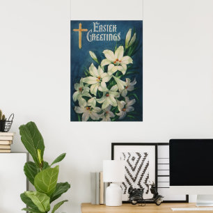 Paaslelies Bloemen, Vintage Religieus Pasen Poster