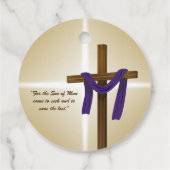 Paaslening Cross Paarse Drape Resurrection Day Bedankjes Labels (Achterkant)