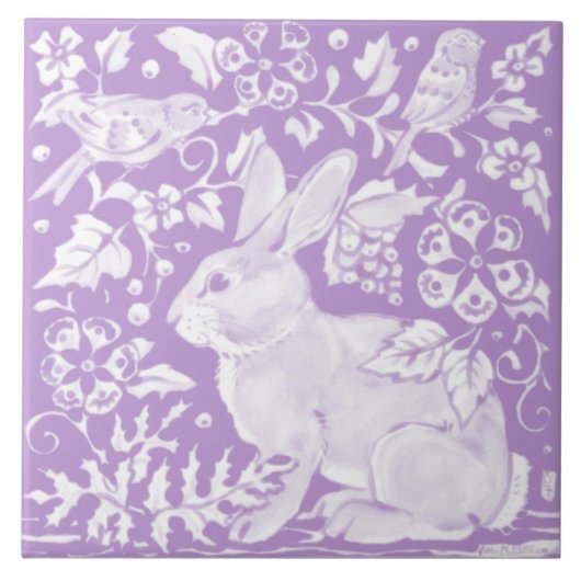 Paaslicht Paars Bunny Rabbit Bird Woodland Tegeltje (Voorkant)