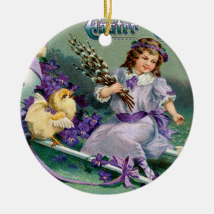  paasmakerij Girl Egg Chick Carriage Keramisch Ornament