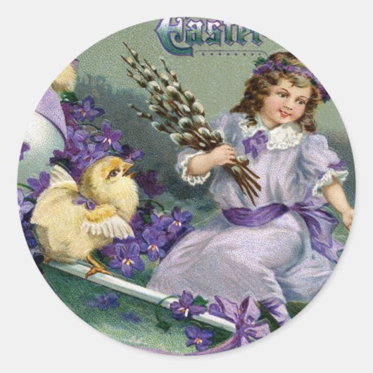  paasmakerij Girl Egg Chick Carriage Ronde Sticker (Voorkant)