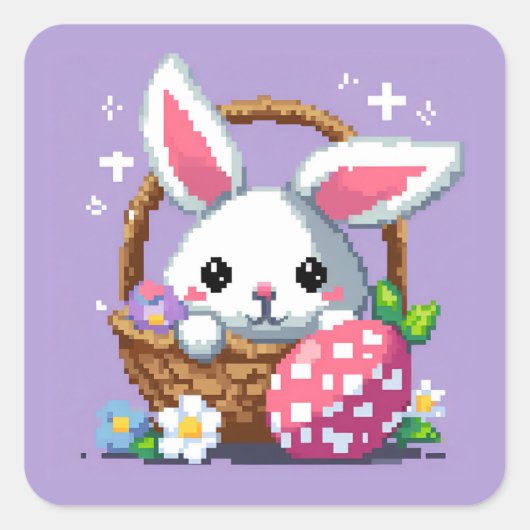 Paasmand Bunny 8 bit pixel art Vierkante Sticker (Voorkant)