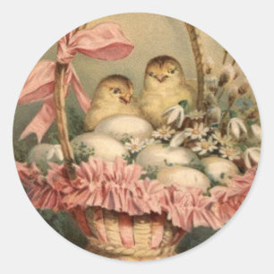 Paasmand Ei Kuiken Roze Strikje Ronde Sticker