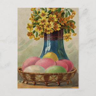 Paasmand Eieren Bloemen Antiek Feestdagenkaart