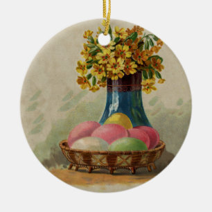 Paasmand Eieren Bloemen Antiek Keramisch Ornament