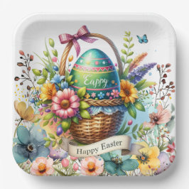 Paasmand Eieren & Lente Bloemen Papieren Bordje