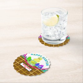 Paasmand geel blauw kuikenei kartonnen onderzetters