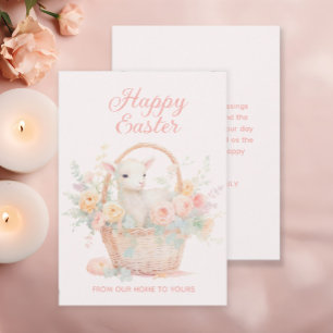 Paasmand Pink Perzik Lammetje Bloemen Feestdagenkaart