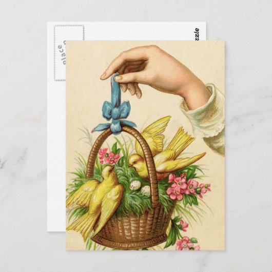 paasmantel Gele vogels en hand Briefkaart (Voorkant / Achterkant)