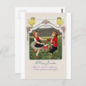  paasmeisje Bunny Chick Briefkaart (Voorkant / Achterkant)