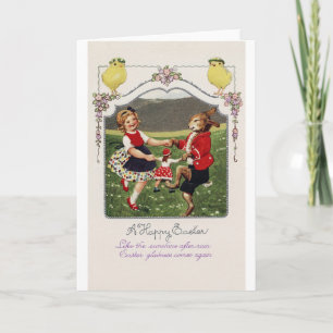  paasmeisje Bunny Chick Kaart