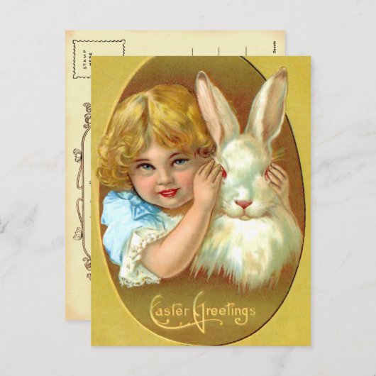 paasmeisje en konijn feestdagenkaart (Voorkant / Achterkant)