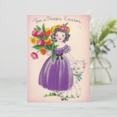  paasmeisje met lam feestdagenkaart (Staand voorkant)