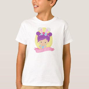 Paasmeisje, paaseieren, Paarse haar, Bunny Ears T-shirt