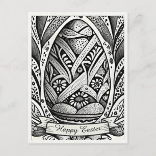 Paasmotief b/w cartoon met paaseieren 26006 feestdagenkaart