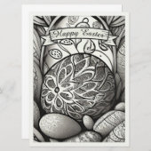 Paasmotief b/w cartoon met paaseieren 97330 (Voorkant / Achterkant)