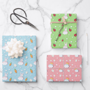 paaspapier, eierpapier, wortel- en ladybug inpakpapier vel