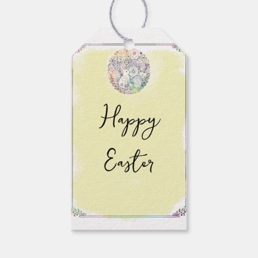 Paaspastel Konijneneieren Gele Waterverf Cadeaulabel (Achterkant)