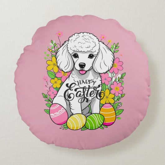 Paaspoedel met bloemen rond kussen (Voorkant)