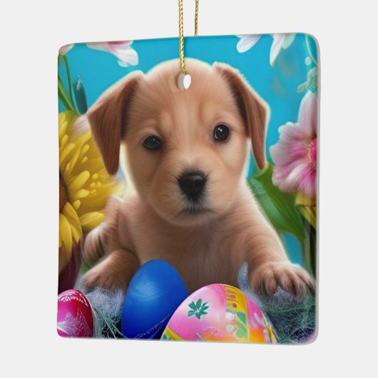 Paaspootbloemen en eierendag keramisch ornament (Links)