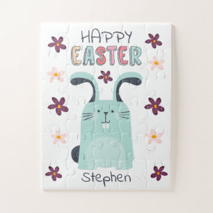 Paaspuzzel met bunny en bloemen voor kinderen legpuzzel