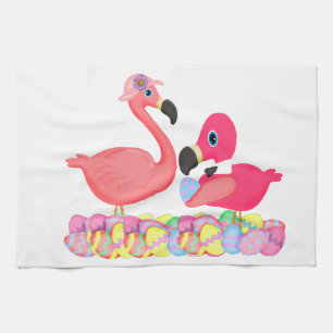 Paasroze flamingos theedoek