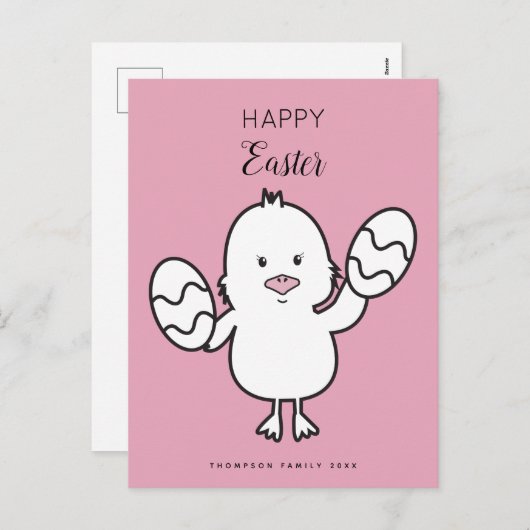 Paasroze kalk en eitjes illustratie feestdagenkaart (Voorkant / Achterkant)