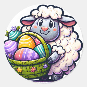 Paasschaap met eieren Sticker: een leuke en kleurr Ronde Sticker