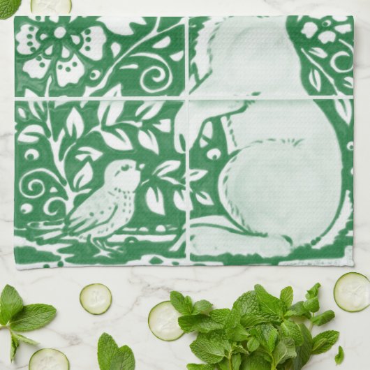 Paasschilderij Emerald Green Rabbit Bird Tile Art Theedoek (Gevouwen)