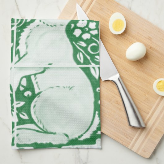 Paasschilderij Emerald Green Rabbit Bird Tile Art Theedoek (Quarter Fold)