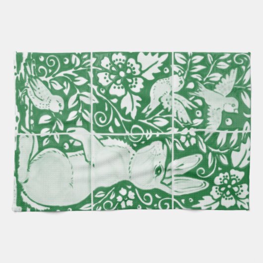 Paasschilderij Emerald Green Rabbit Bird Tile Art Theedoek (Horizontaal)