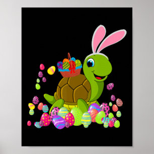 Paasschildpad omgeven Bunny Turtle Holding paaspaa Poster