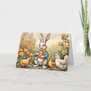Paastijd konijntje, kip illustratie feestdagen kaart