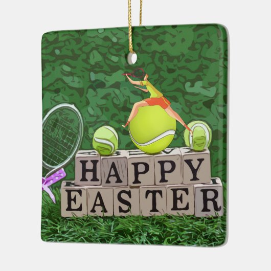 Paasvakantieeieren met bal en racket keramisch ornament (Links)