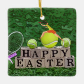 Paasvakantieeieren met bal en racket keramisch ornament (Voorkant)