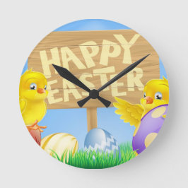 Paasvogels en eieren met teken ronde klok