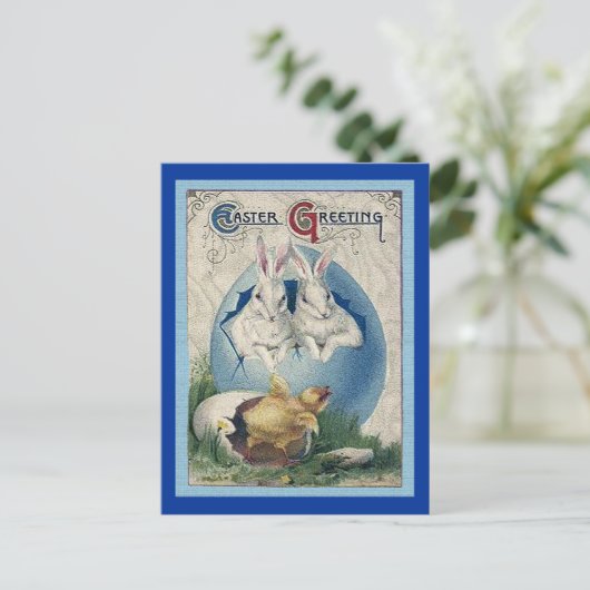  paaswitkonijnen en Baby eikels. ZSSG Feestdagenkaart (Staand voorkant)
