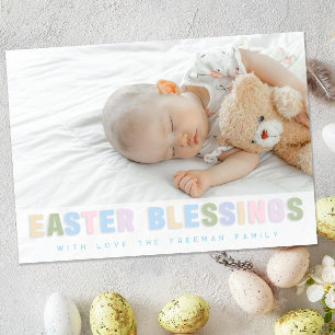 Paaszegeningen Pastel Fotokaart – Custom Family Notitiekaartje