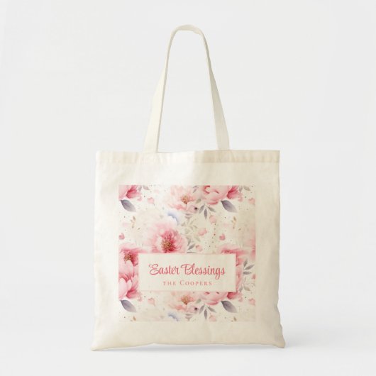 paaszegeningen | Roze Bloemen patroon | Pasen Tote Bag (Voorkant)