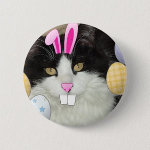 Paaszwart en witkat ronde button 5,7 cm