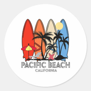 Pacific Beach Californië Retro Surfplank Antiek Ronde Sticker