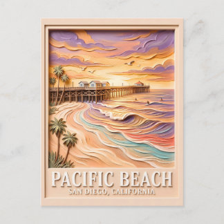 Pacific Beach San Diego 3D Textuur Surfing Reizen Briefkaart
