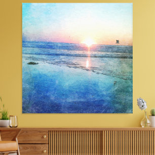 Pacific Beach Sunset Waterverf Canvas Afdruk