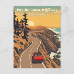 Pacific Coast Highway California Retro Coastal Briefkaart