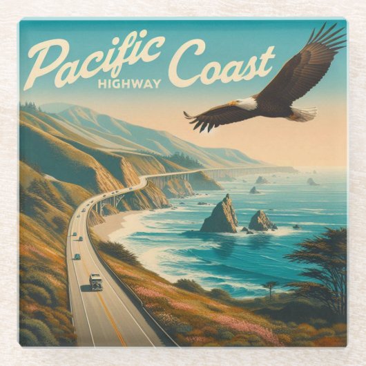 Pacific Coast Highway Eagle Glazen Onderzetter (Voorkant)