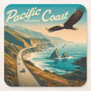 Pacific Coast Highway Eagle Vierkante Kartonnen Onderzetter