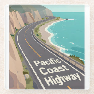Pacific Coast Highway Grafische Reis Kunst Glazen Onderzetter
