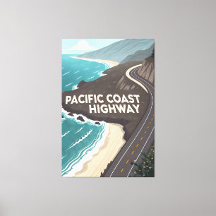 Pacific Coast Highway Retro Reis Kunst Canvas Afdruk