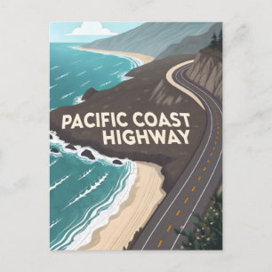 Pacific Coast Highway Retro Reis Kunst Feestdagenkaart