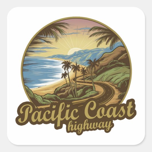 Pacific Coast Highway Retro Vierkante Sticker (Voorkant)